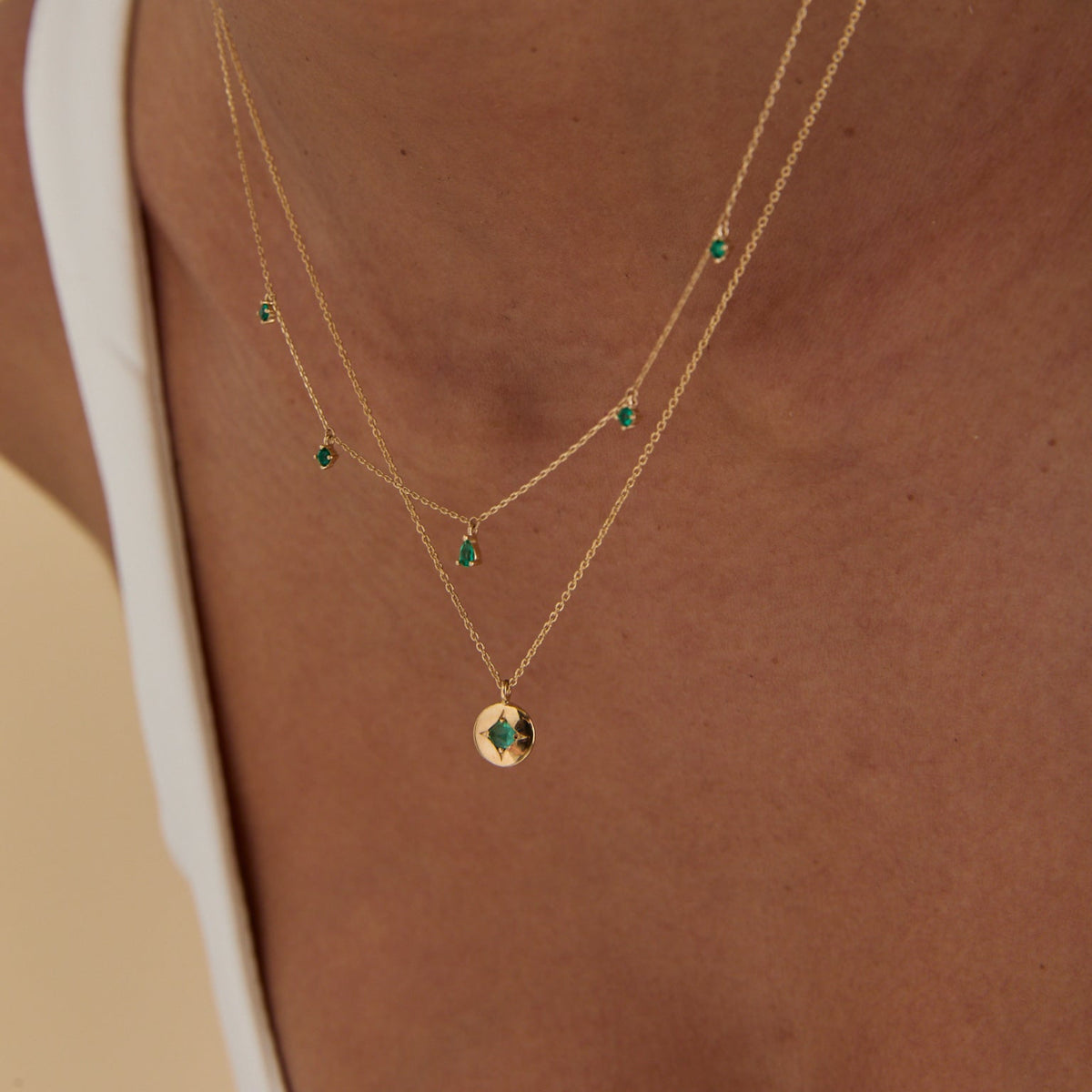 Worn shot of the Solid Gold 14k Twilight Necklace