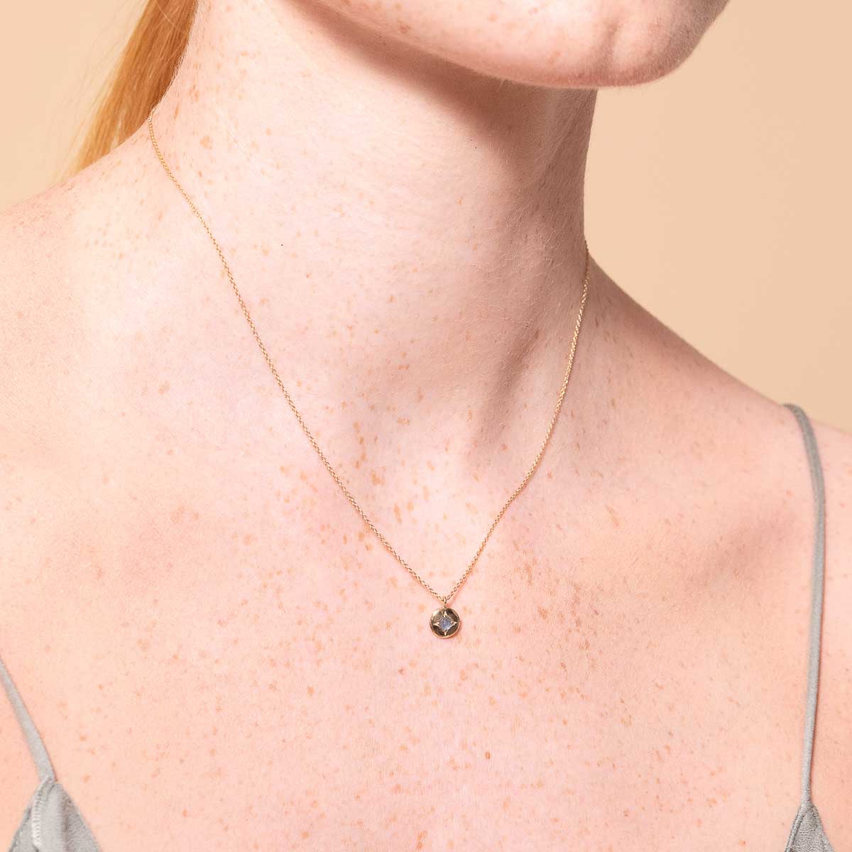 Birthstone Jewellery - March Aquamarine Birthstone Necklace in Solid Gold - Pendant Necklace - Astrid & Miyu