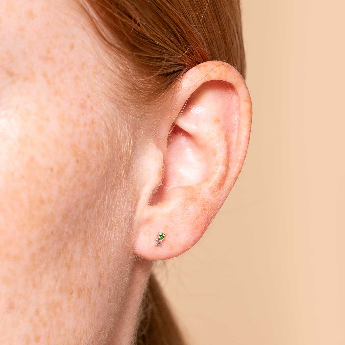 May Tsavorite Birthstone Earrings in Solid White Gold