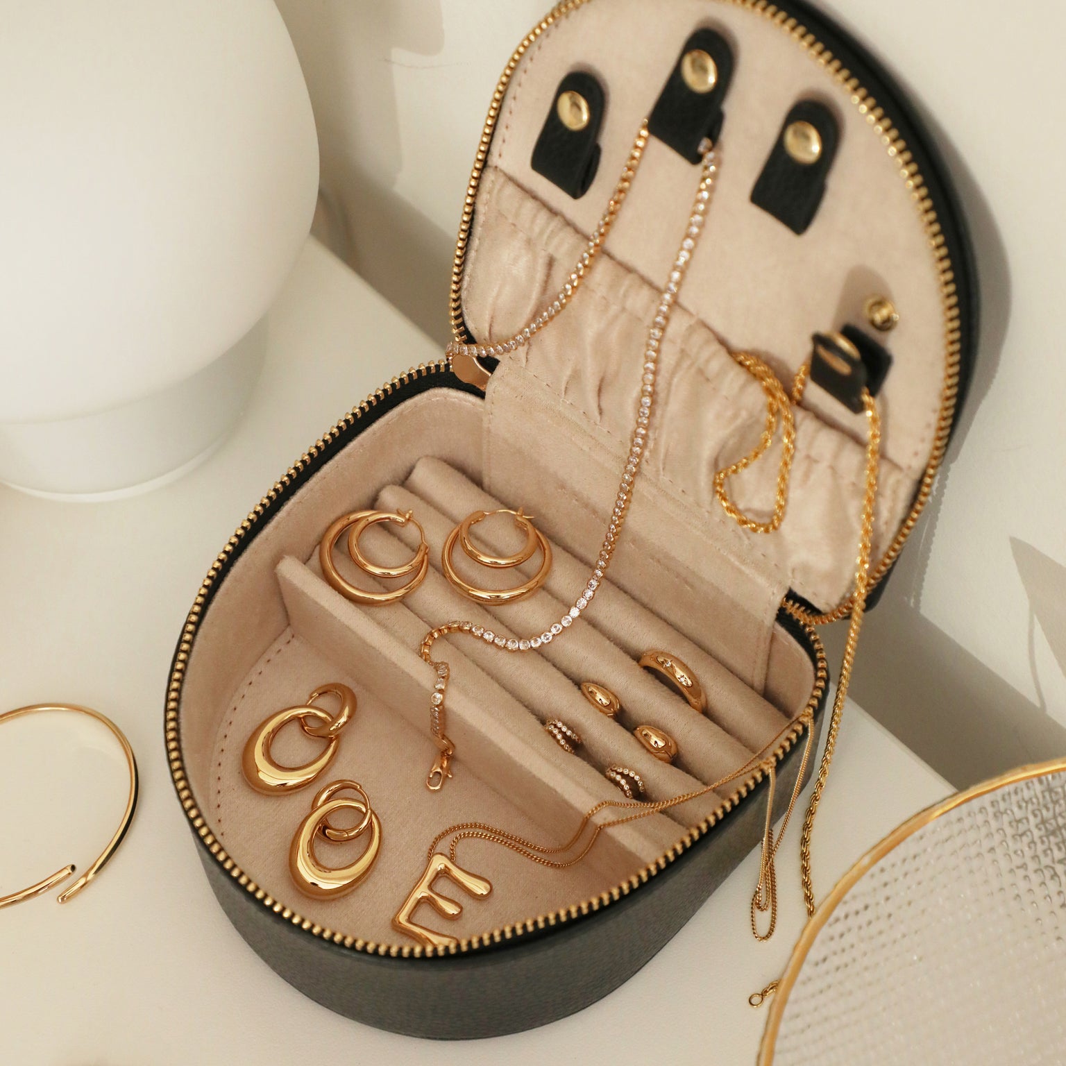 Leather Jewellery Box in Black