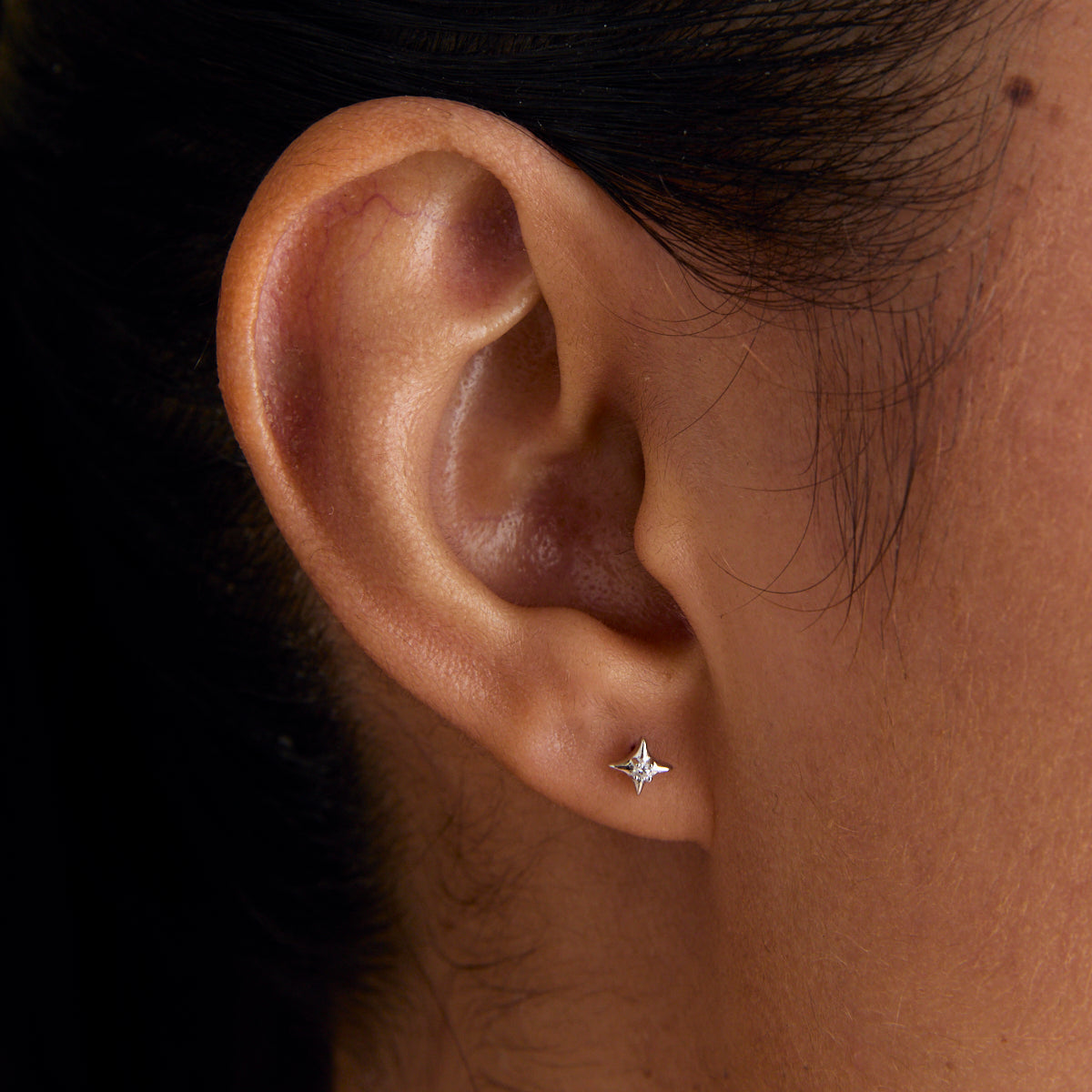 Cosmic Star Gem Stud Earrings in Silver