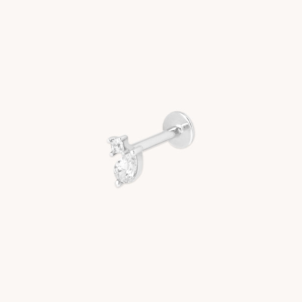 Double Gem Piercing Stud in Solid White Gold