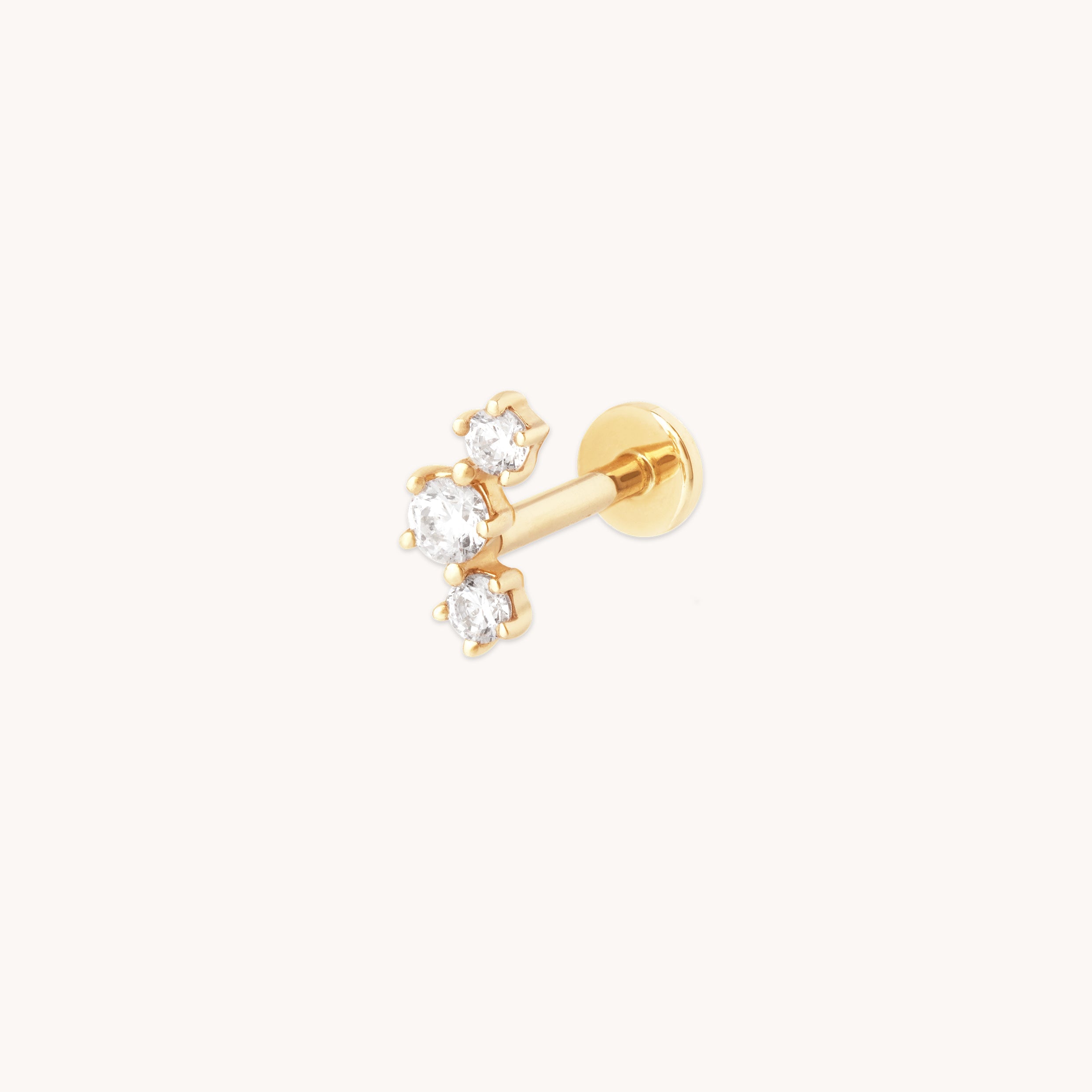 Curved Crystal Piercing Stud in Solid Gold