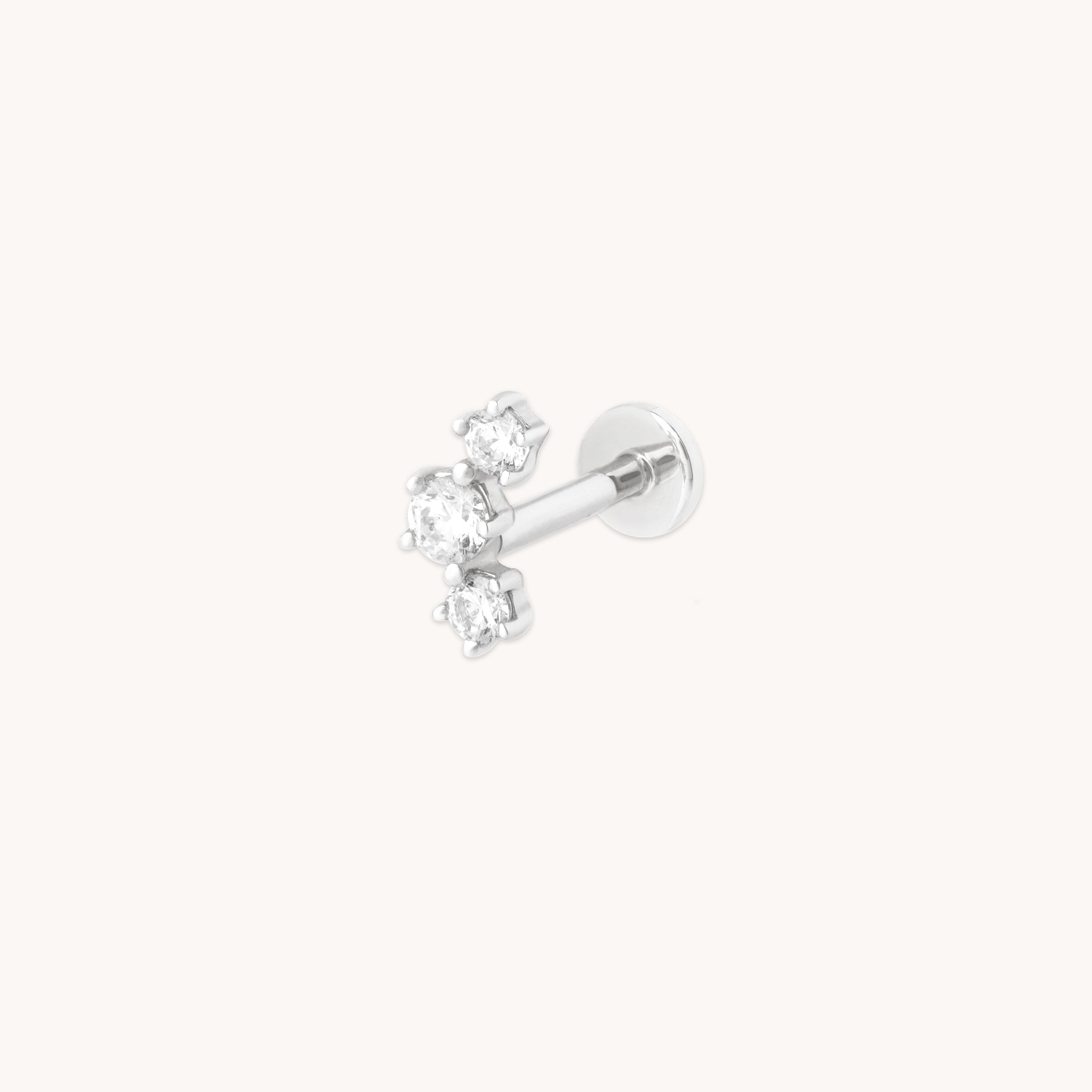Curved Crystal Piercing Stud in Solid White Gold
