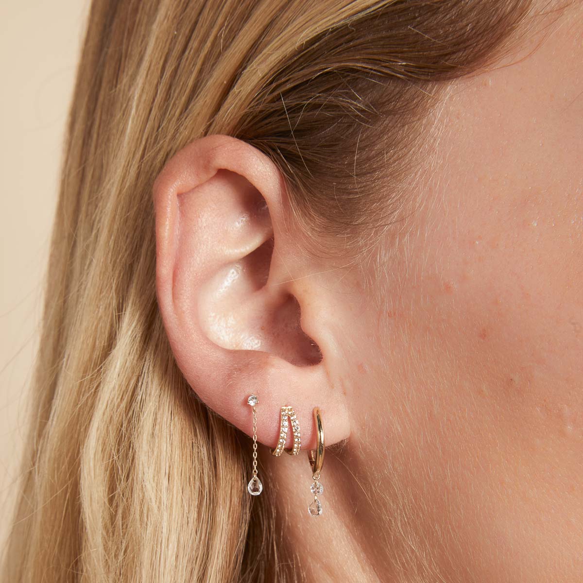 Topaz Charm Hoops in Solid Gold