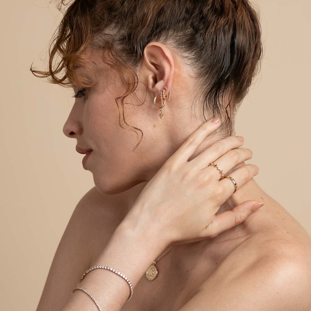 Cosmic Star Chain Stud Earrings in Gold