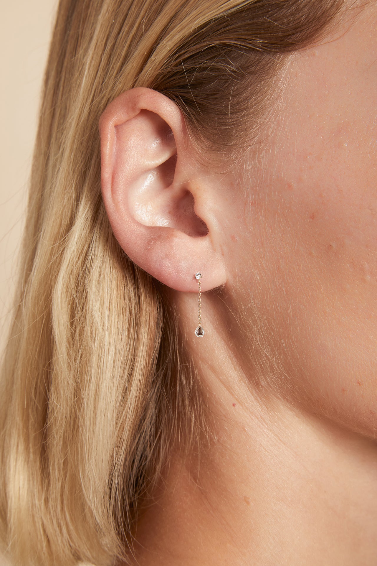 Topaz Chain Stud Earrings in Solid Gold