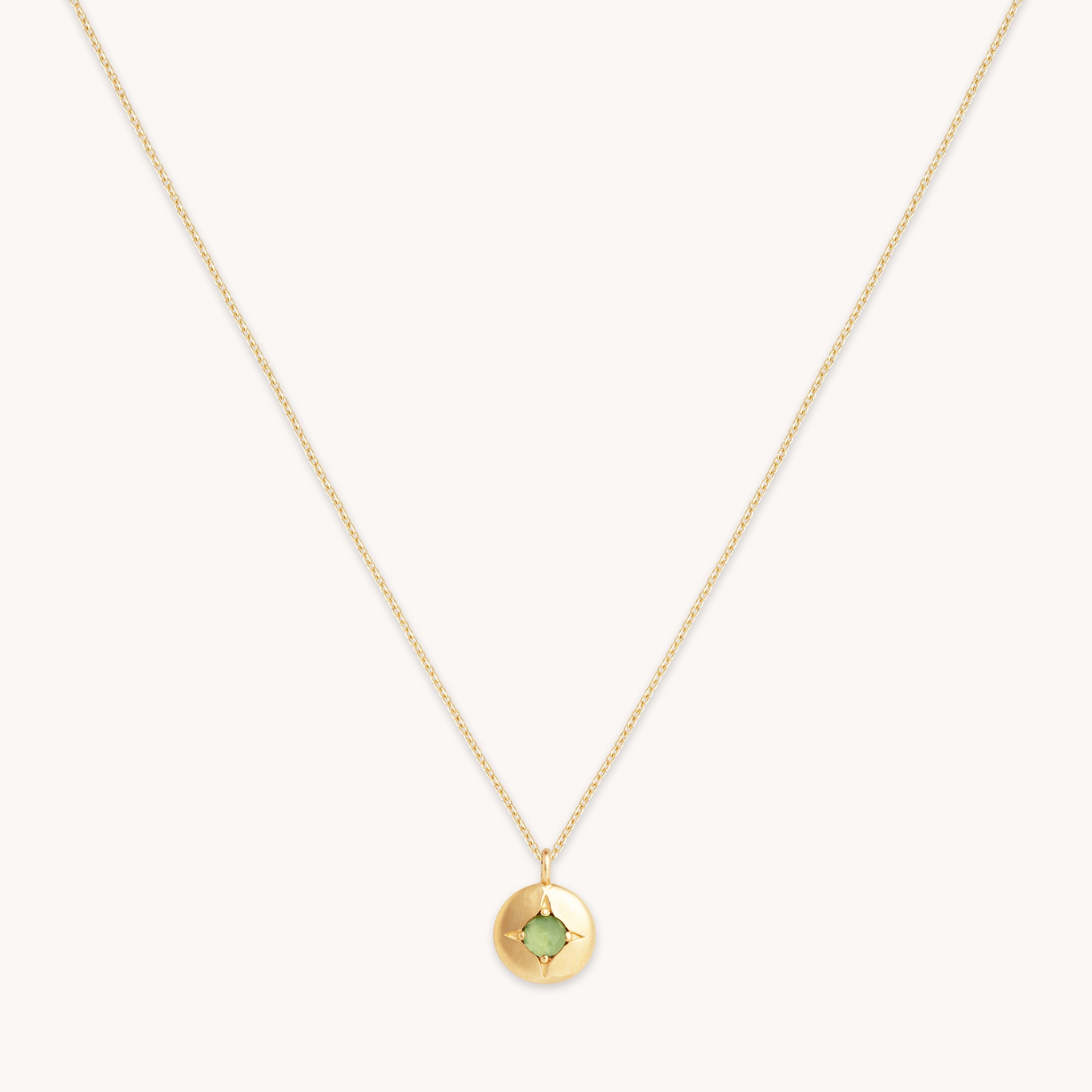 August Peridot Birthstone Necklace in Solid Gold