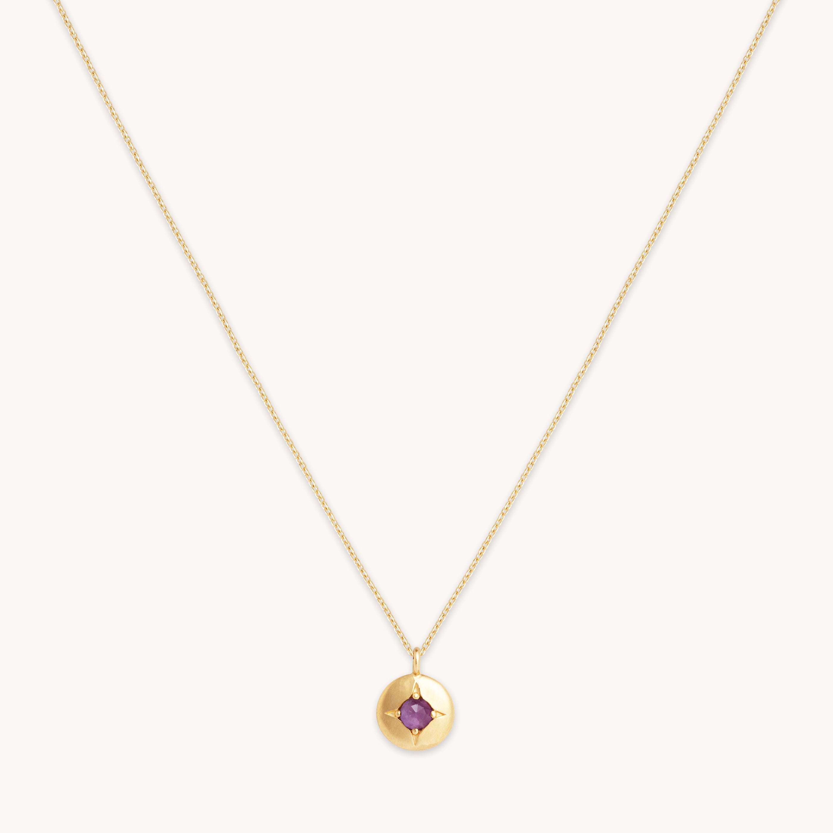 February Amethyst Birthstone Necklace in Solid Gold