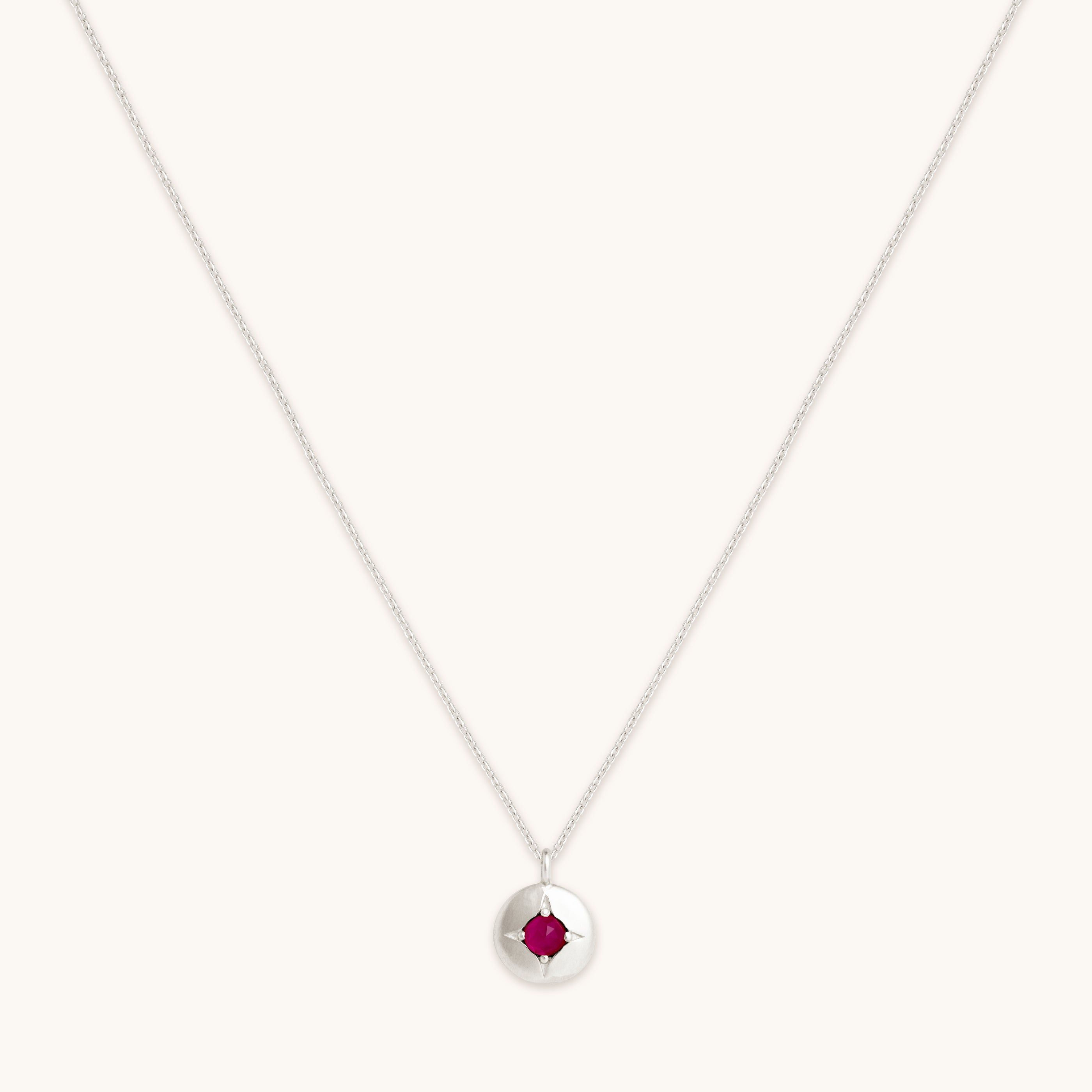 July Ruby Solid White Gold Birthstone Pendant Astrid Miyu