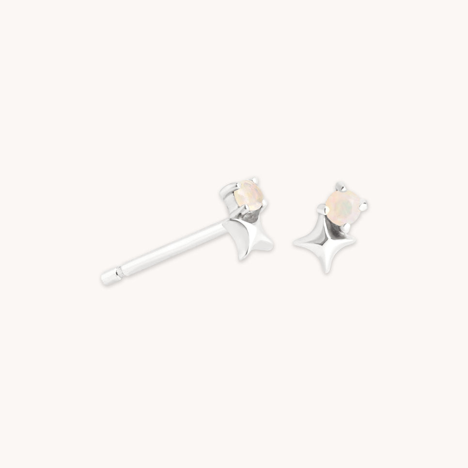 Birthstone Earrings - October Opal Birthstone Earrings in Solid White Gold - Stud Earrings - Astrid & Miyu