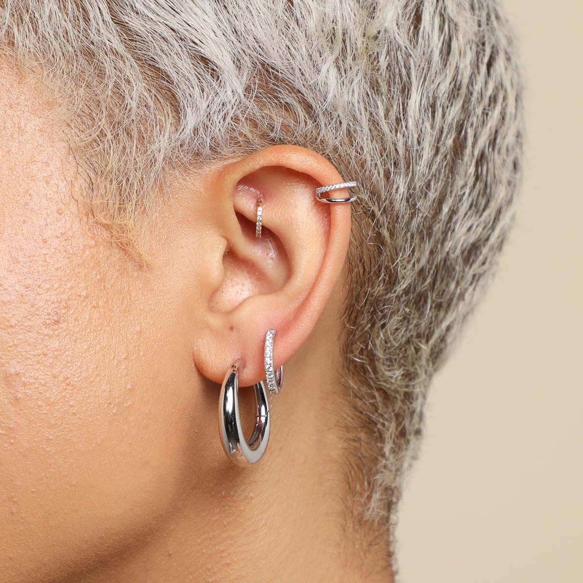 Charm Compatible Hoops - Essential Crystal Small Hoops in Silver - Hoop Earrings - Astrid & Miyu
