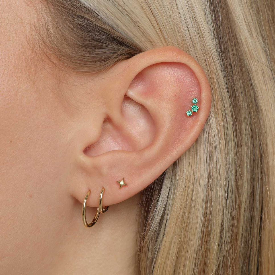 Emerald Curved Piercing Stud in Solid Gold