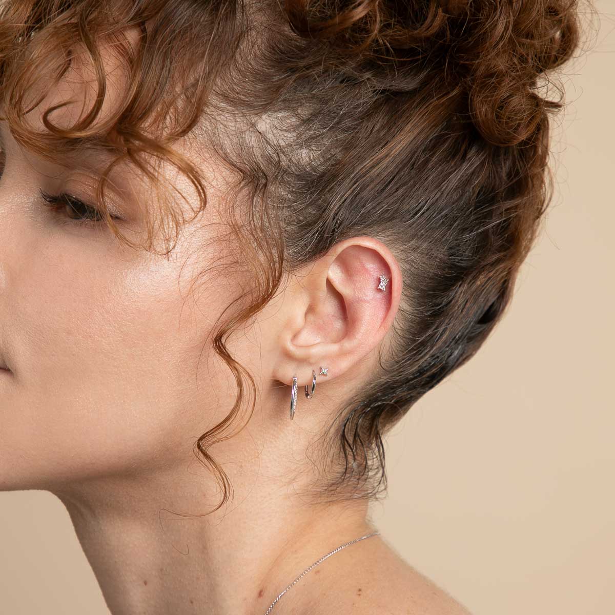 Diamond Marquise Cluster Piercing Stud in Solid White Gold