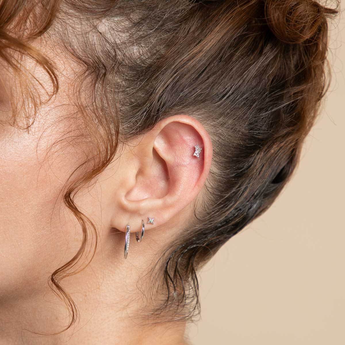 Diamond Marquise Cluster Piercing Stud in Solid White Gold