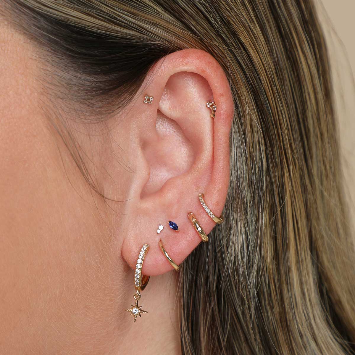 Sapphire Marquise Piercing Stud in Solid Gold