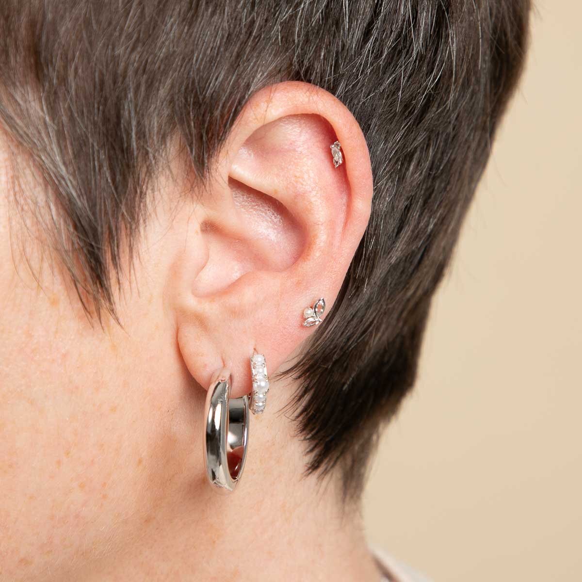 Moonstone Cluster Piercing Stud in Solid White Gold