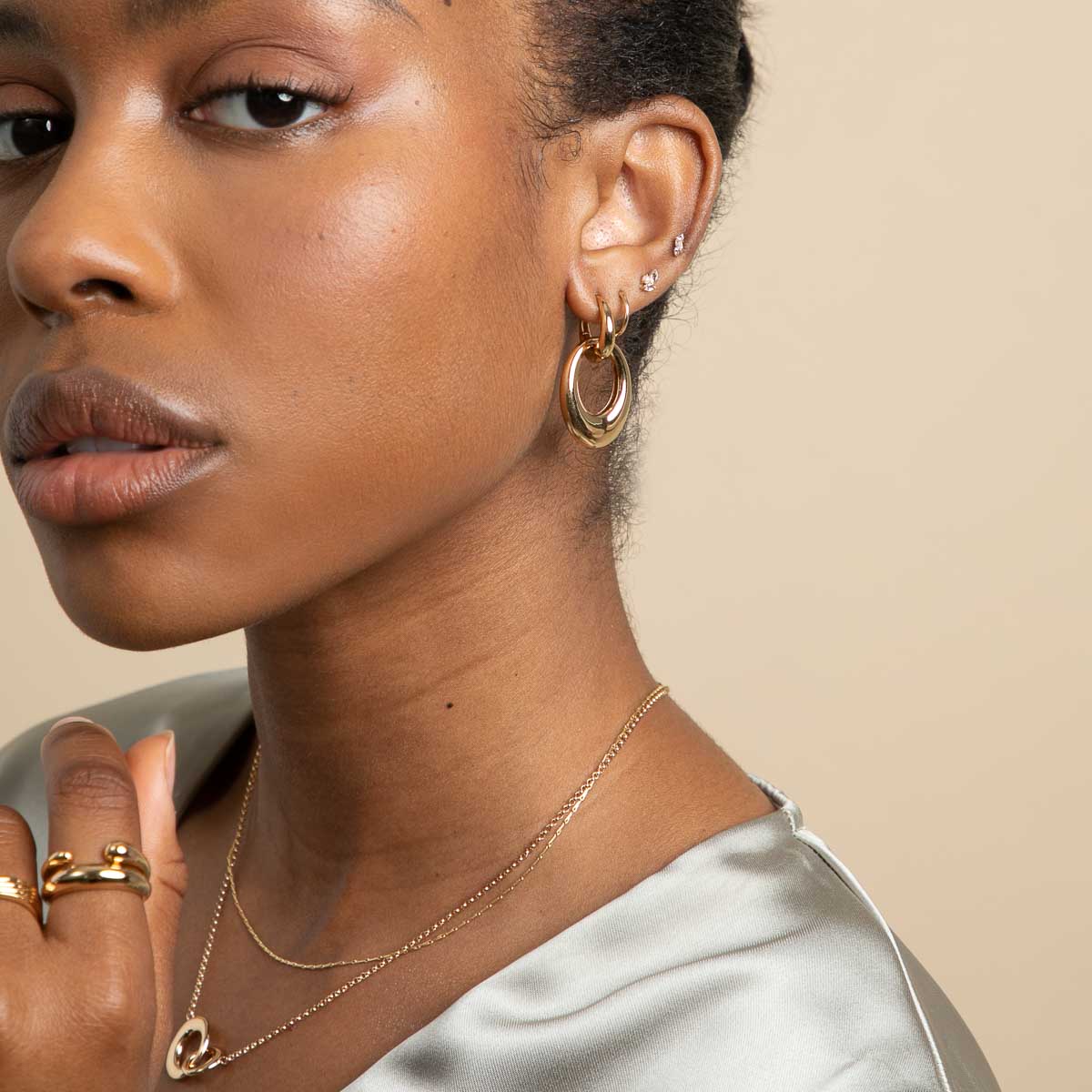 18k Gold Plated Jewellery - Dome Link Hoops in Gold - Hoop Earrings - Astrid & Miyu