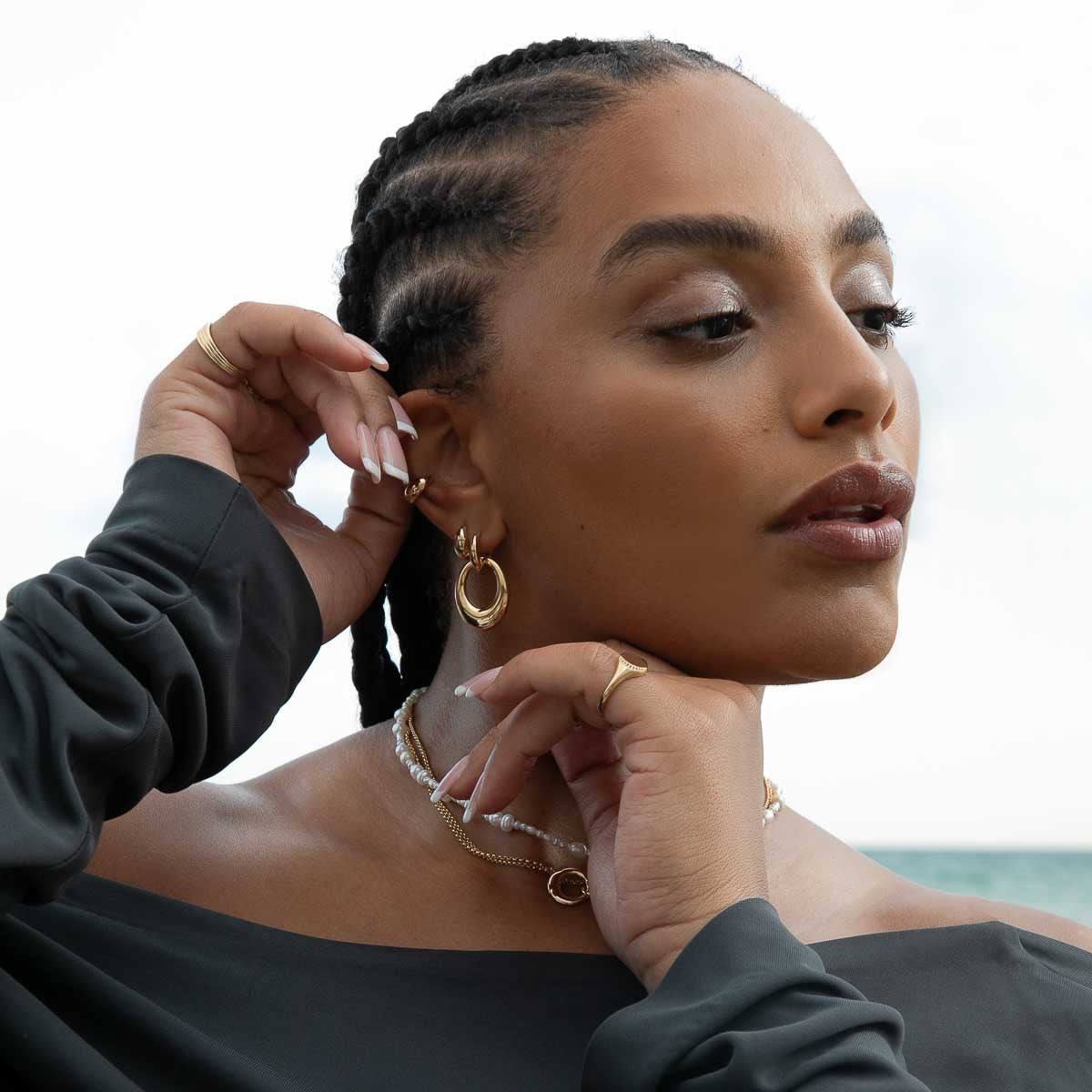 18k Gold Plated Jewellery - Dome Link Hoops in Gold - Hoop Earrings - Astrid & Miyu