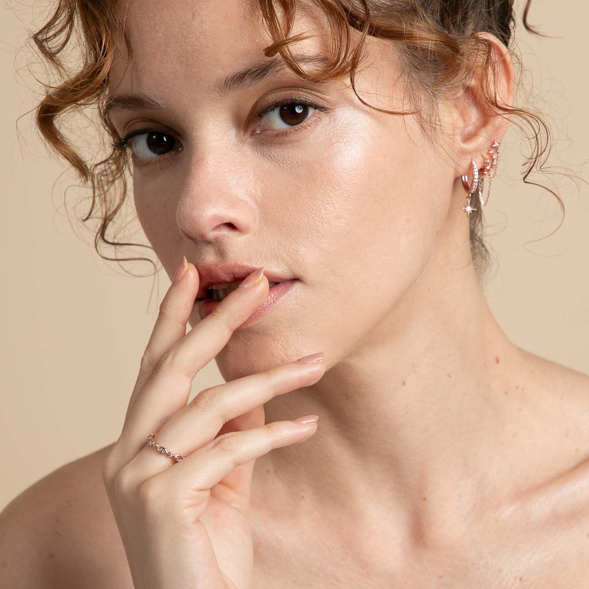 Navette Crystal Band Ring in Rose Gold