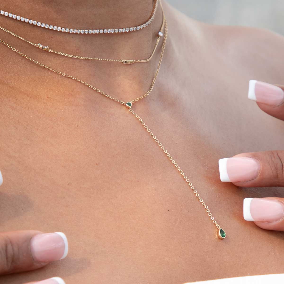 Green Topaz Lariat Necklace in Gold