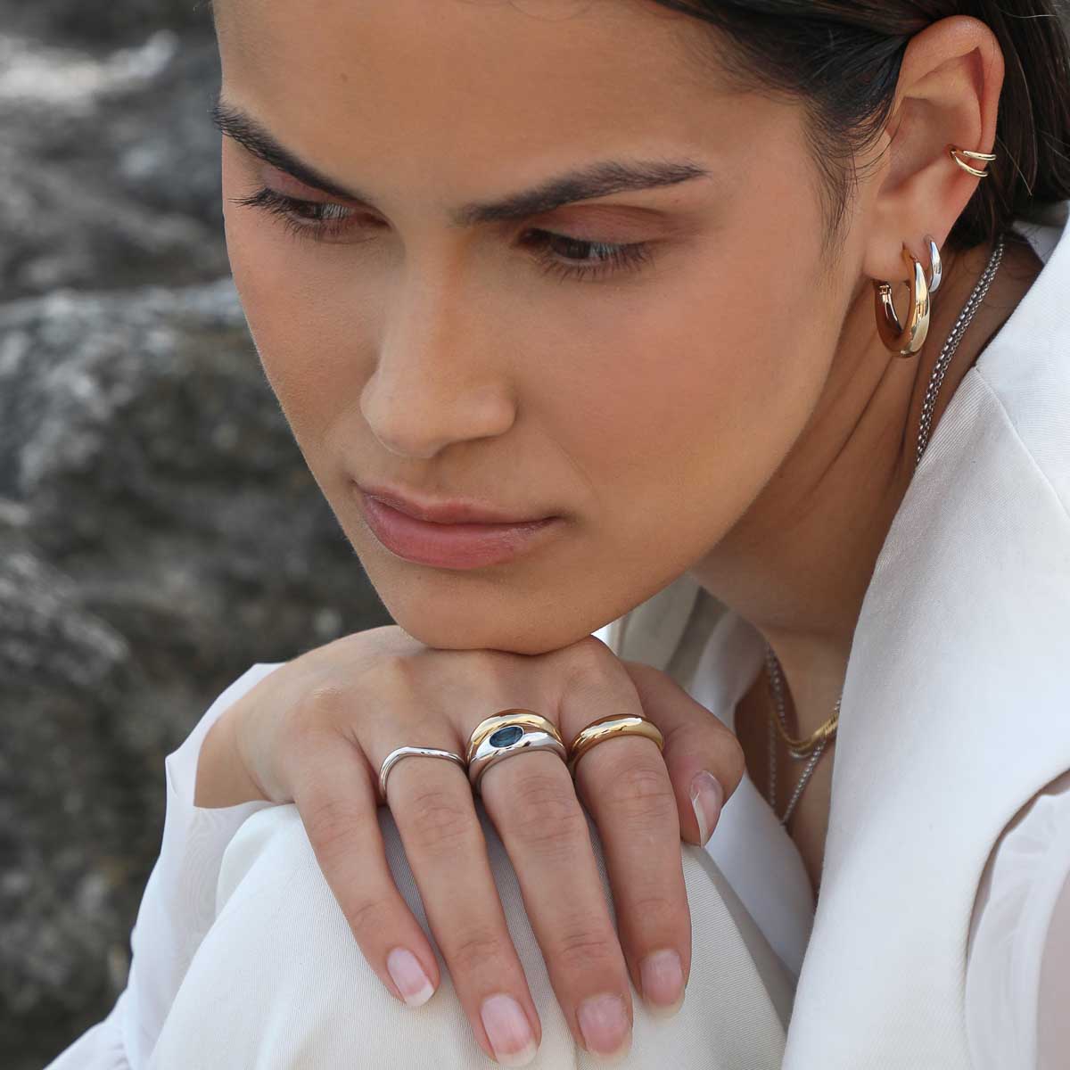 Blue Topaz Dome Ring in Silver