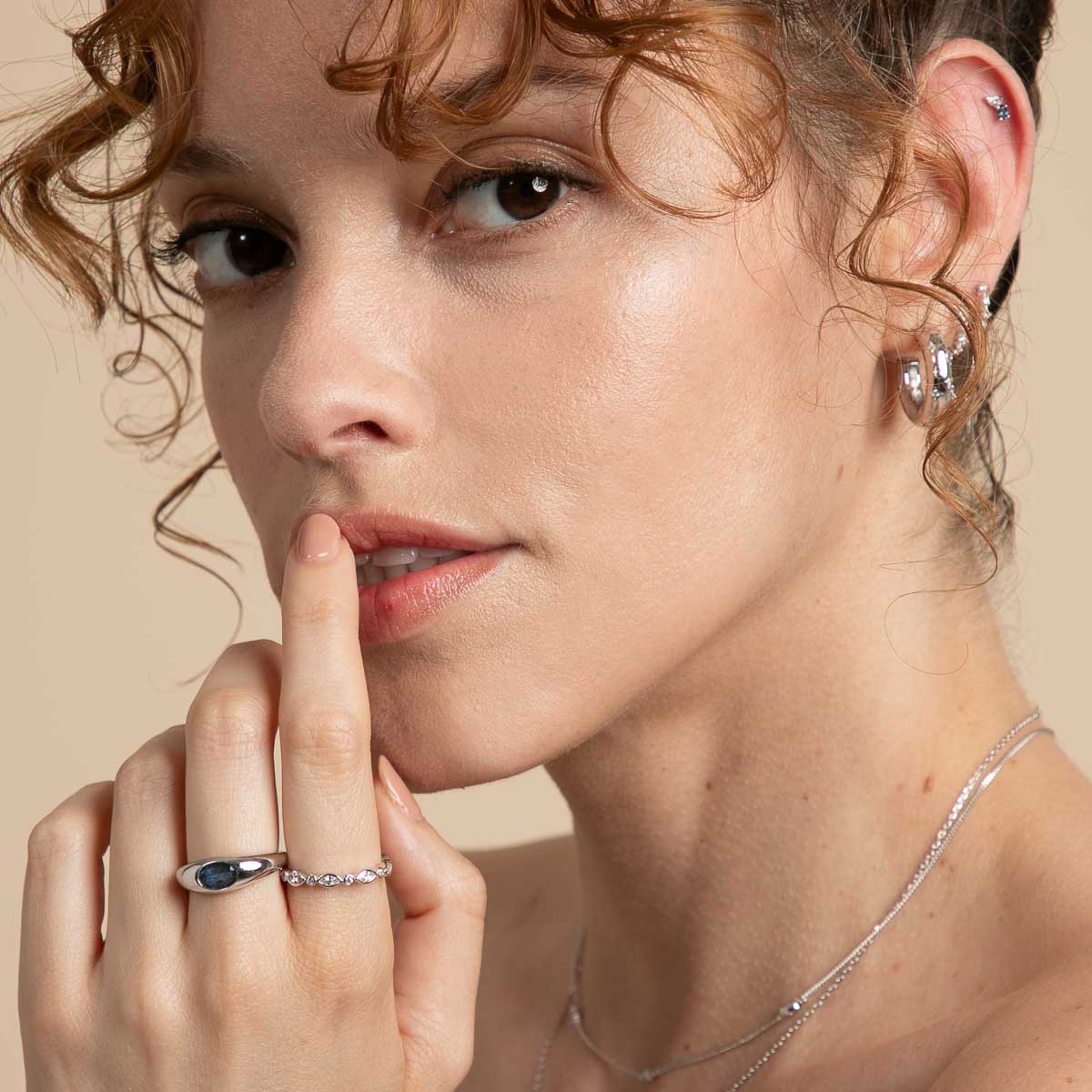 Navette Crystal Band Ring in Silver