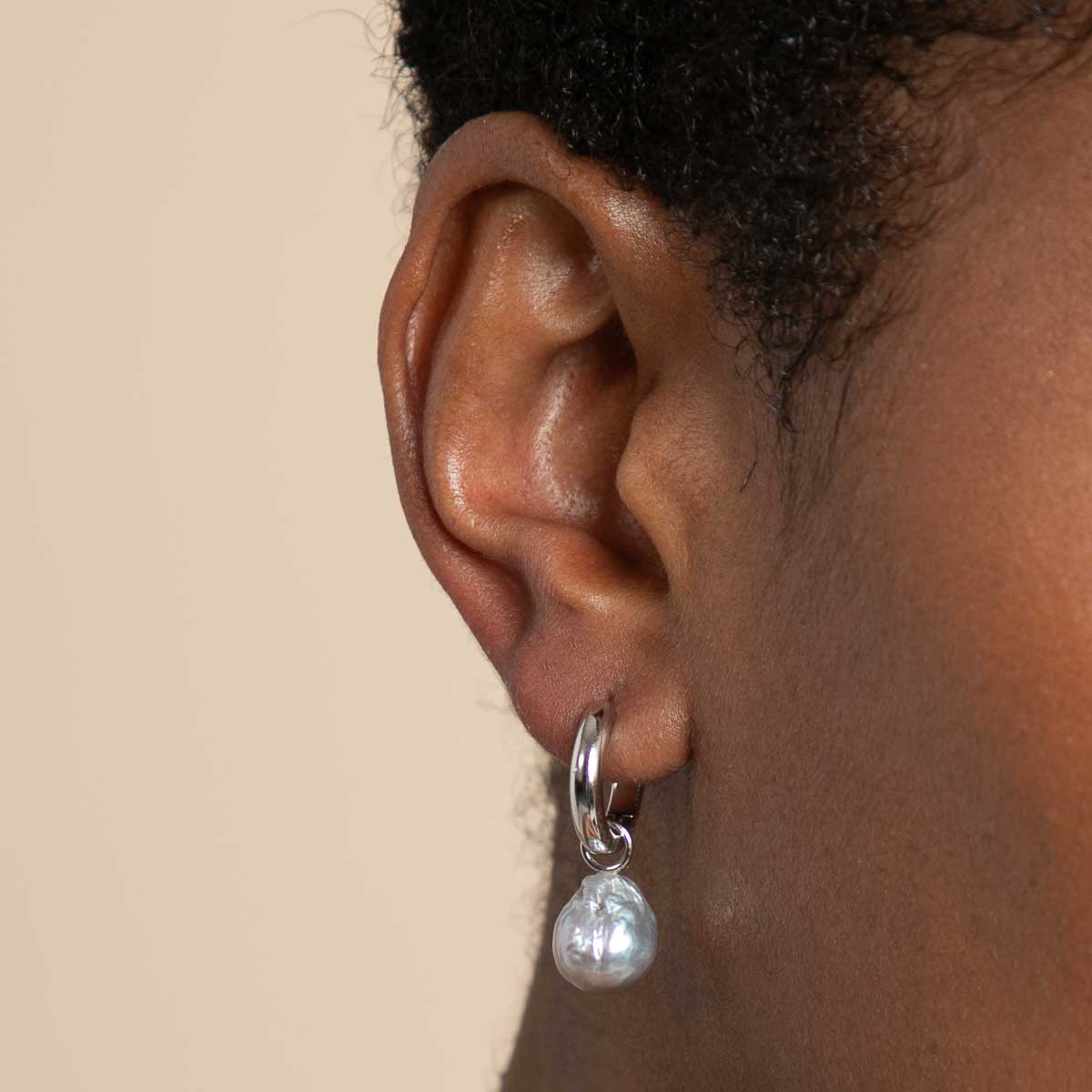Tranquility Pearl Charm Hoops in Silver