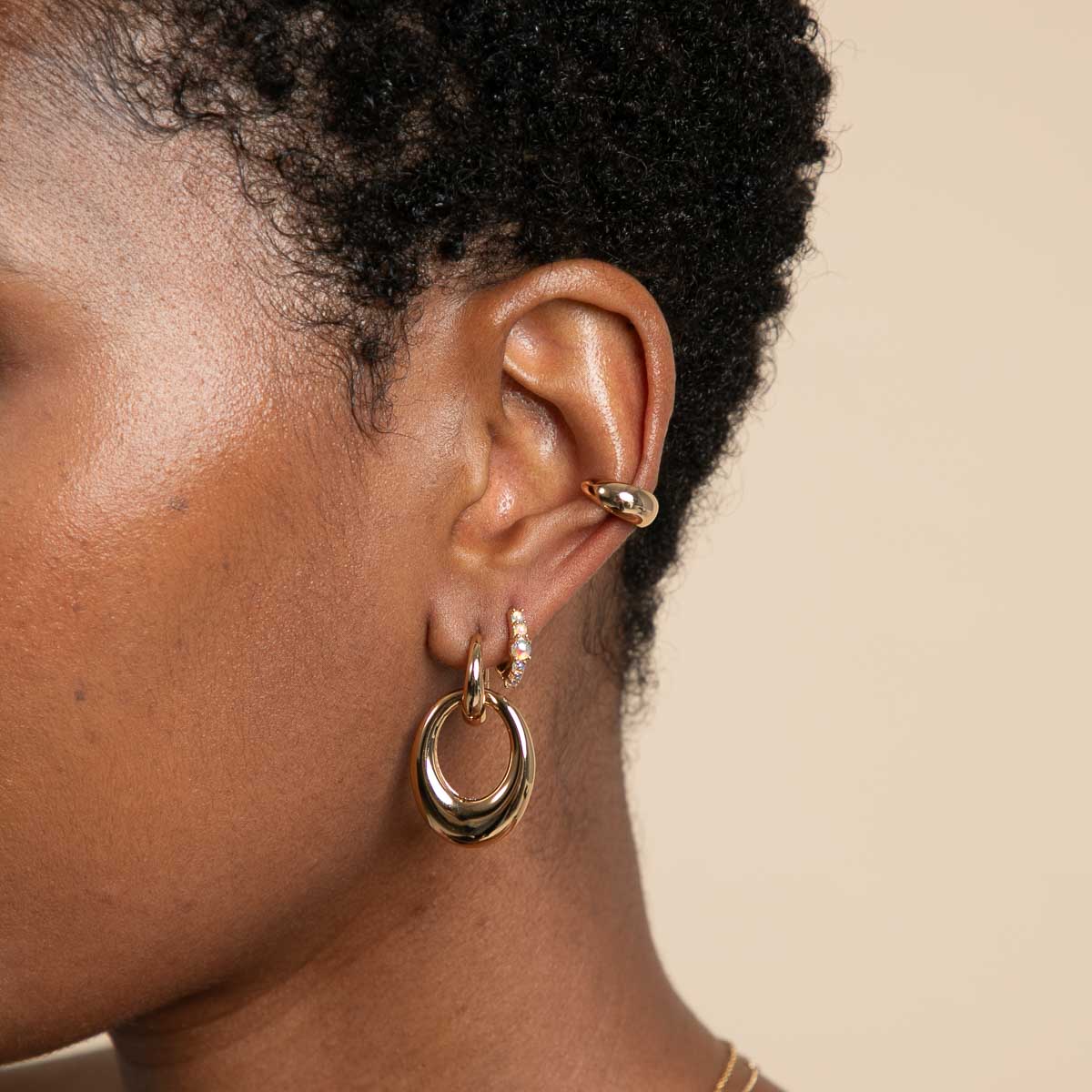 Moonstone Huggies in Gold