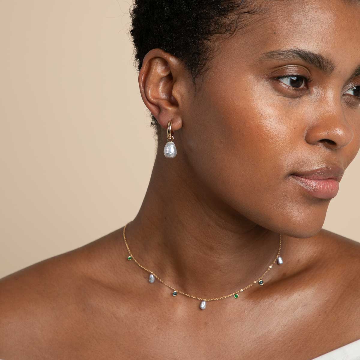 Tranquility Pearl Charm Necklace in Gold