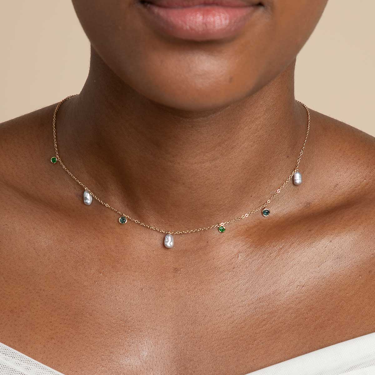 Tranquility Pearl Charm Necklace in Gold
