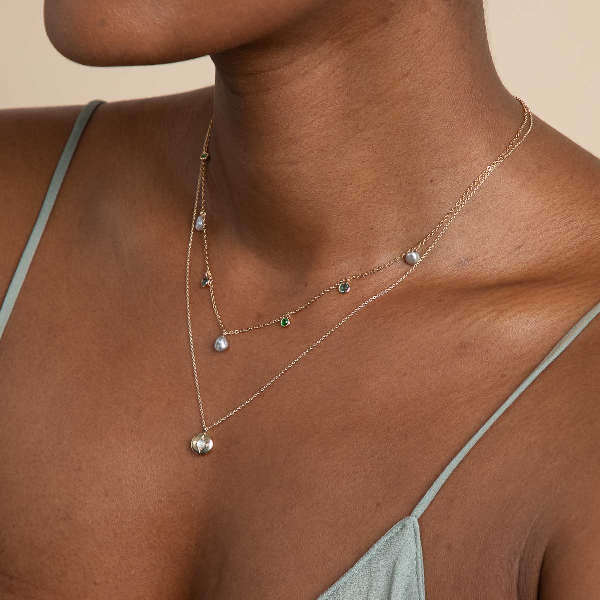 Tranquility Pearl Charm Necklace in Gold