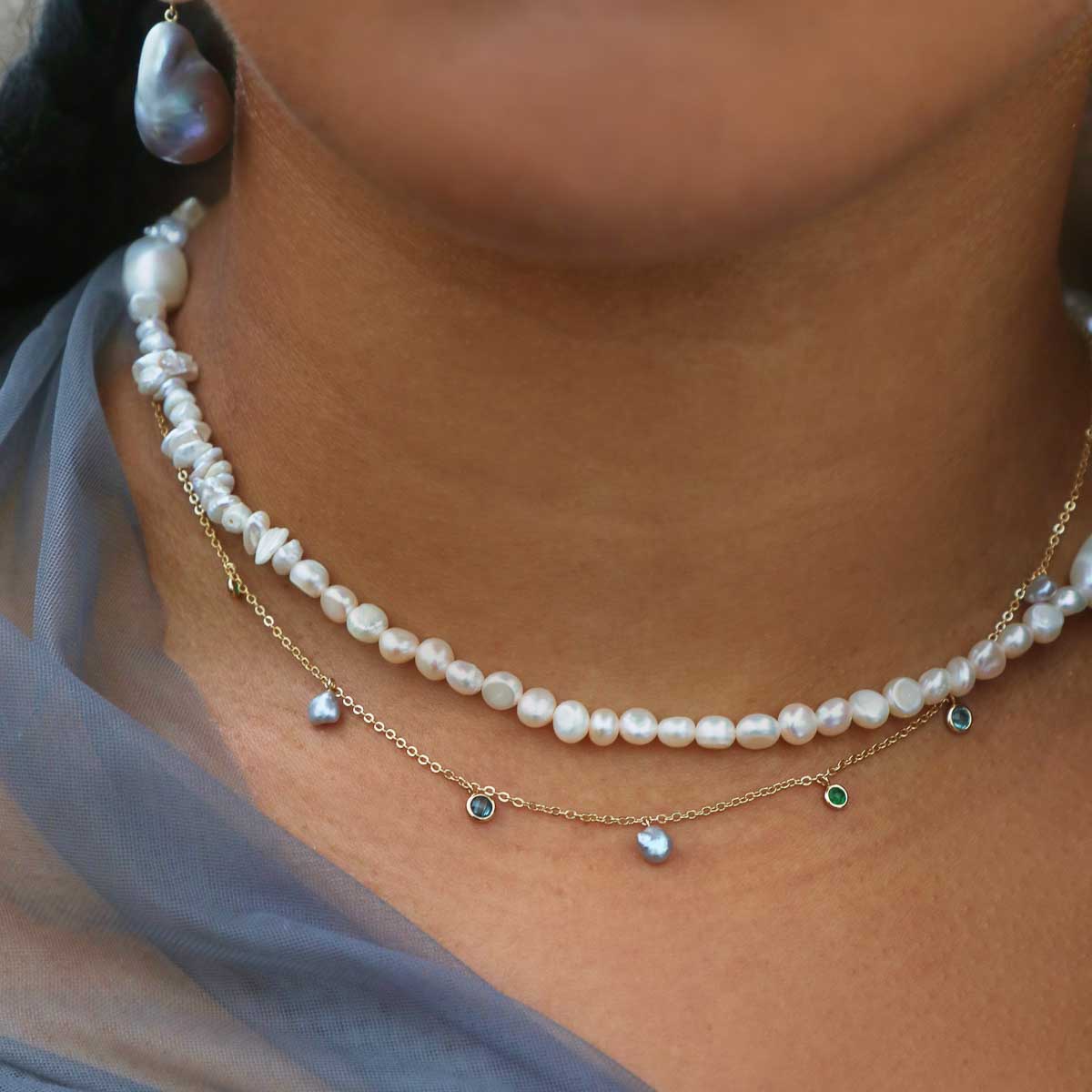 Tranquility Pearl Charm Necklace in Gold