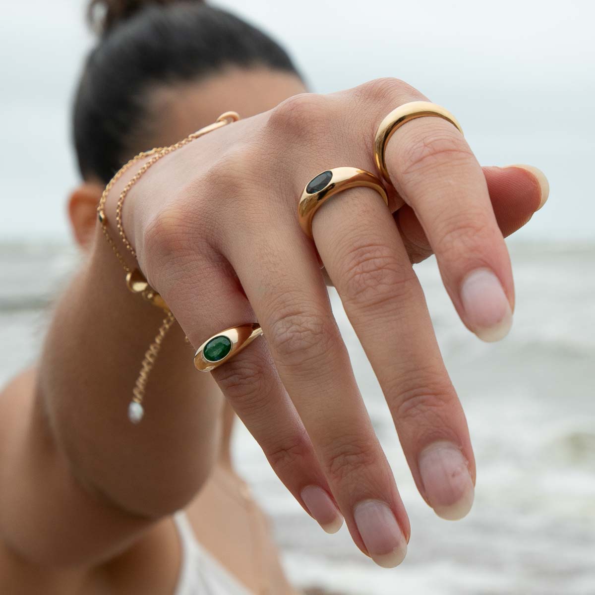 Green Topaz Dome Ring in Gold