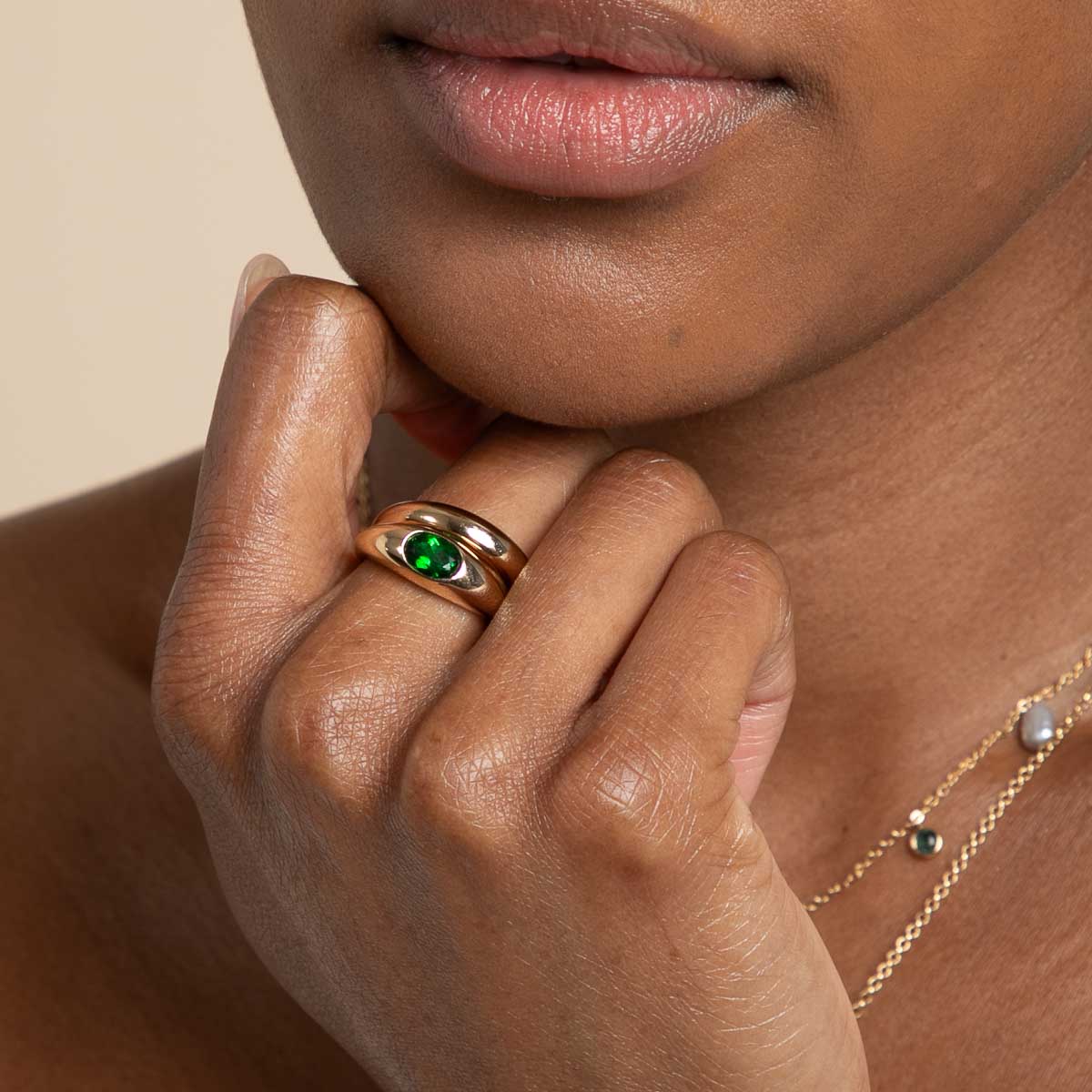Green Topaz Dome Ring in Gold