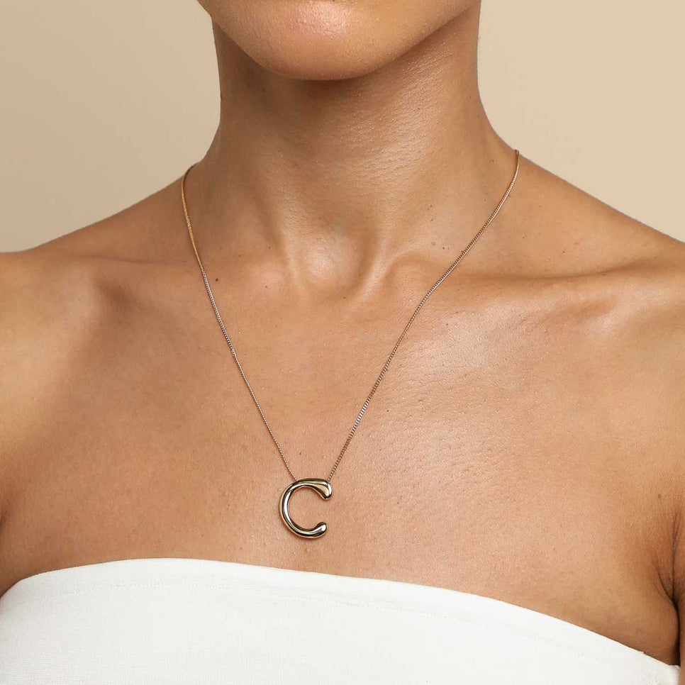 18k Gold Plated Jewellery - C Initial Bold Pendant Necklace in Gold - Pendant Necklace - Astrid & Miyu
