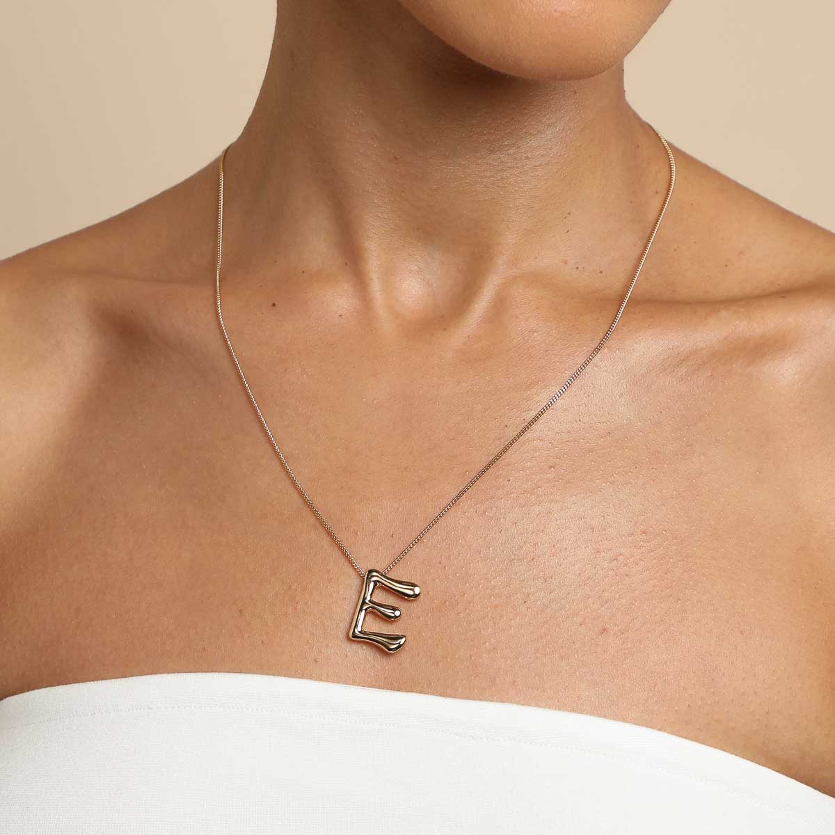 E Initial Bold Pendant Necklace in Gold