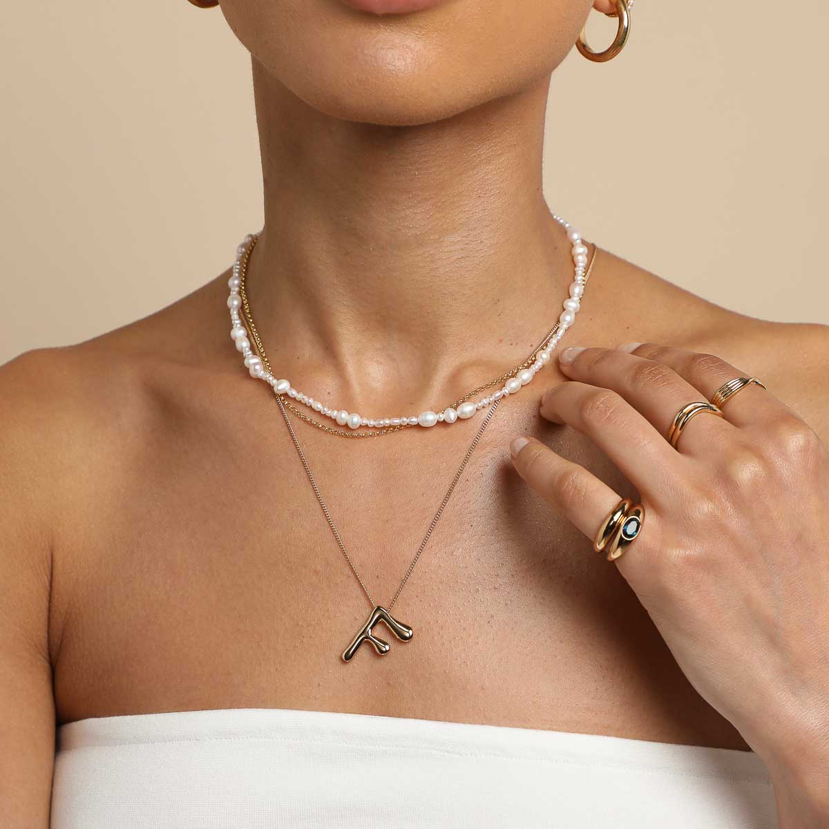 F Initial Bold Pendant Necklace in Gold