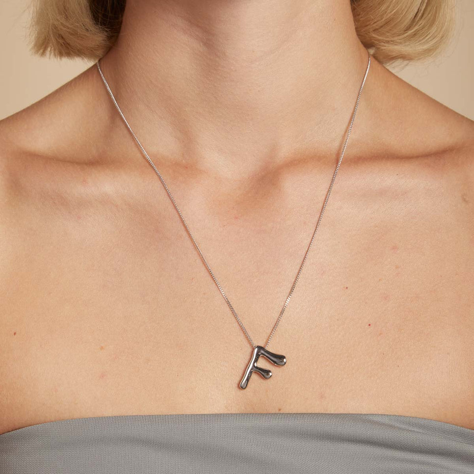 Initial Pendant Necklaces - F Initial Bold Pendant Necklace in Silver - Pendant Necklace - Astrid & Miyu