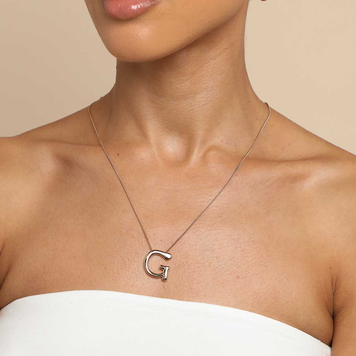 18k Gold Plated Jewellery - G Initial Bold Pendant Necklace in Gold - Pendant Necklace - Astrid & Miyu