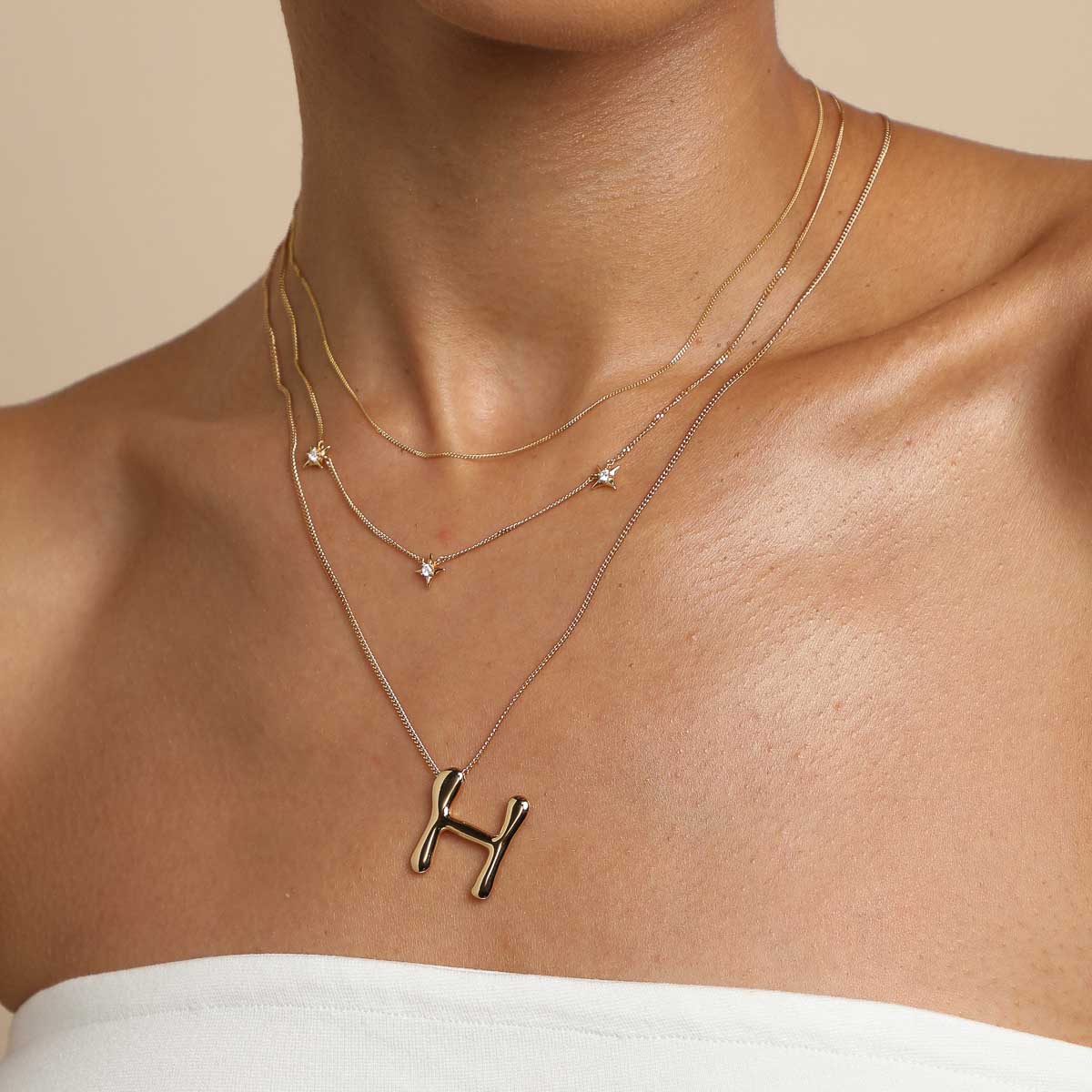 18k Gold Plated Jewellery - H Initial Bold Pendant Necklace in Gold - Pendant Necklace - Astrid & Miyu