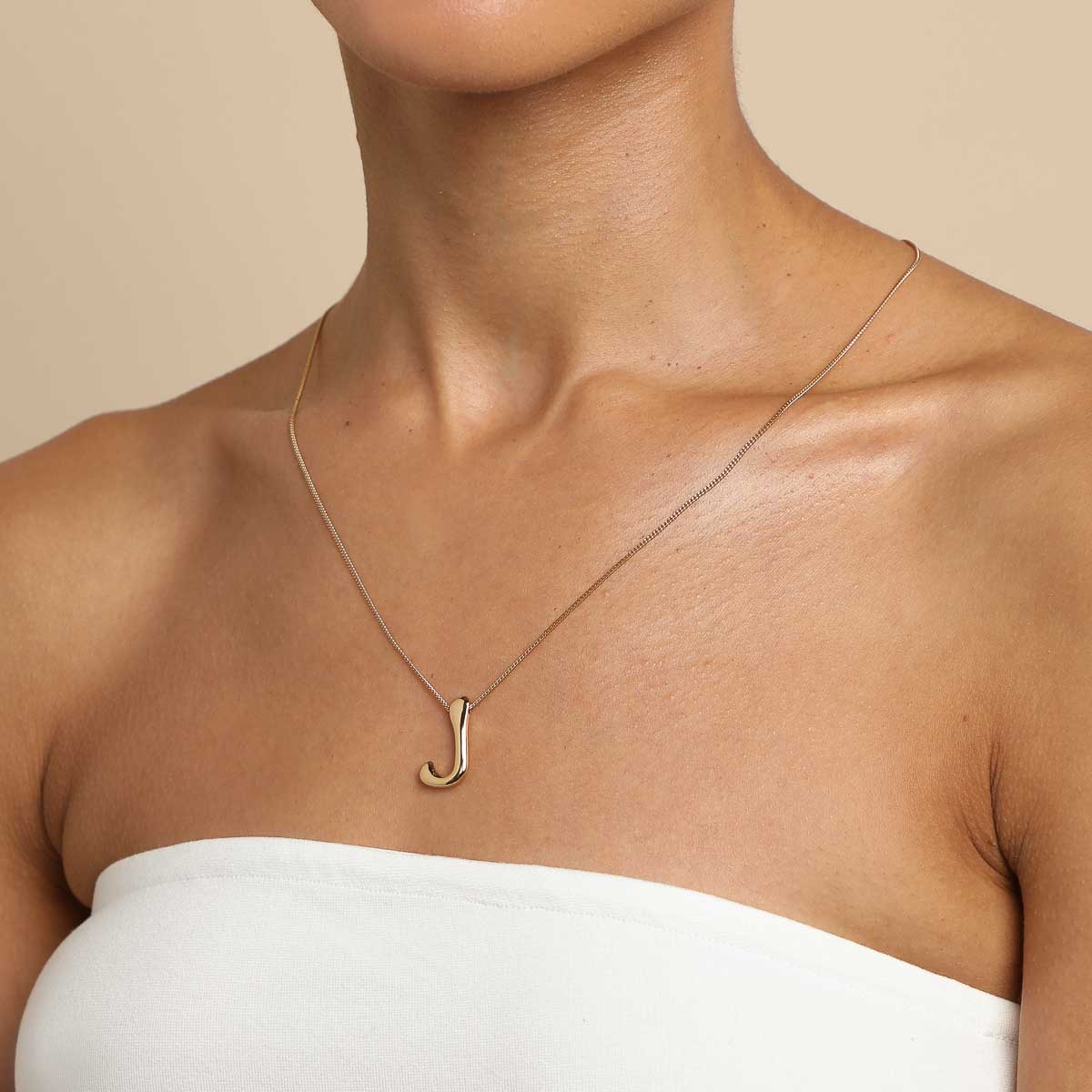 J Initial Bold Pendant Necklace in Gold