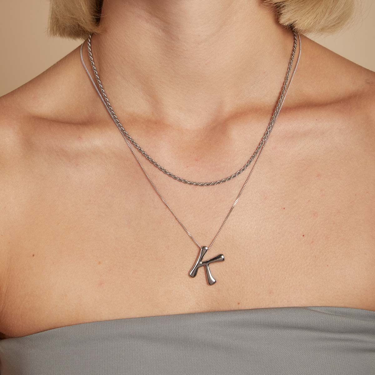 K Initial Bold Pendant Necklace in Silver