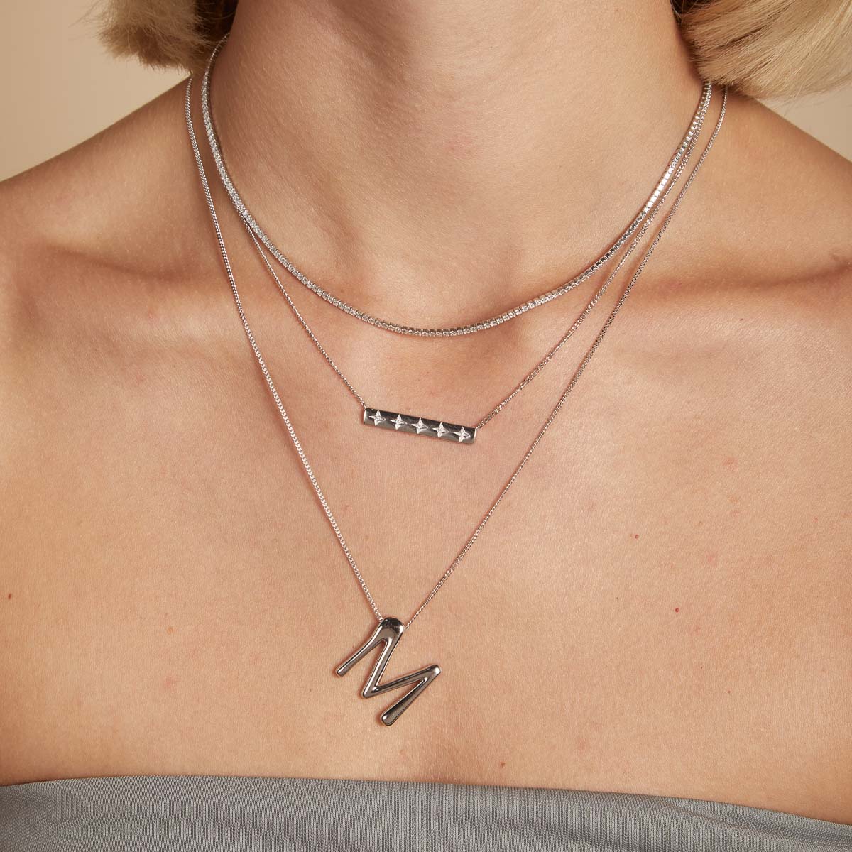 Initial Pendant Necklaces - M Initial Bold Pendant Necklace in Silver - Pendant Necklace - Astrid & Miyu