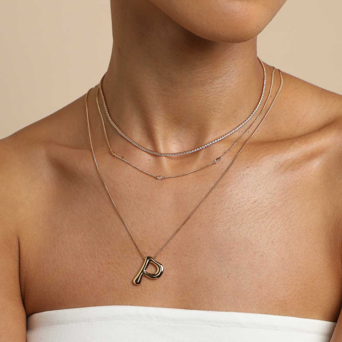 P Initial Bold Pendant Necklace in Gold