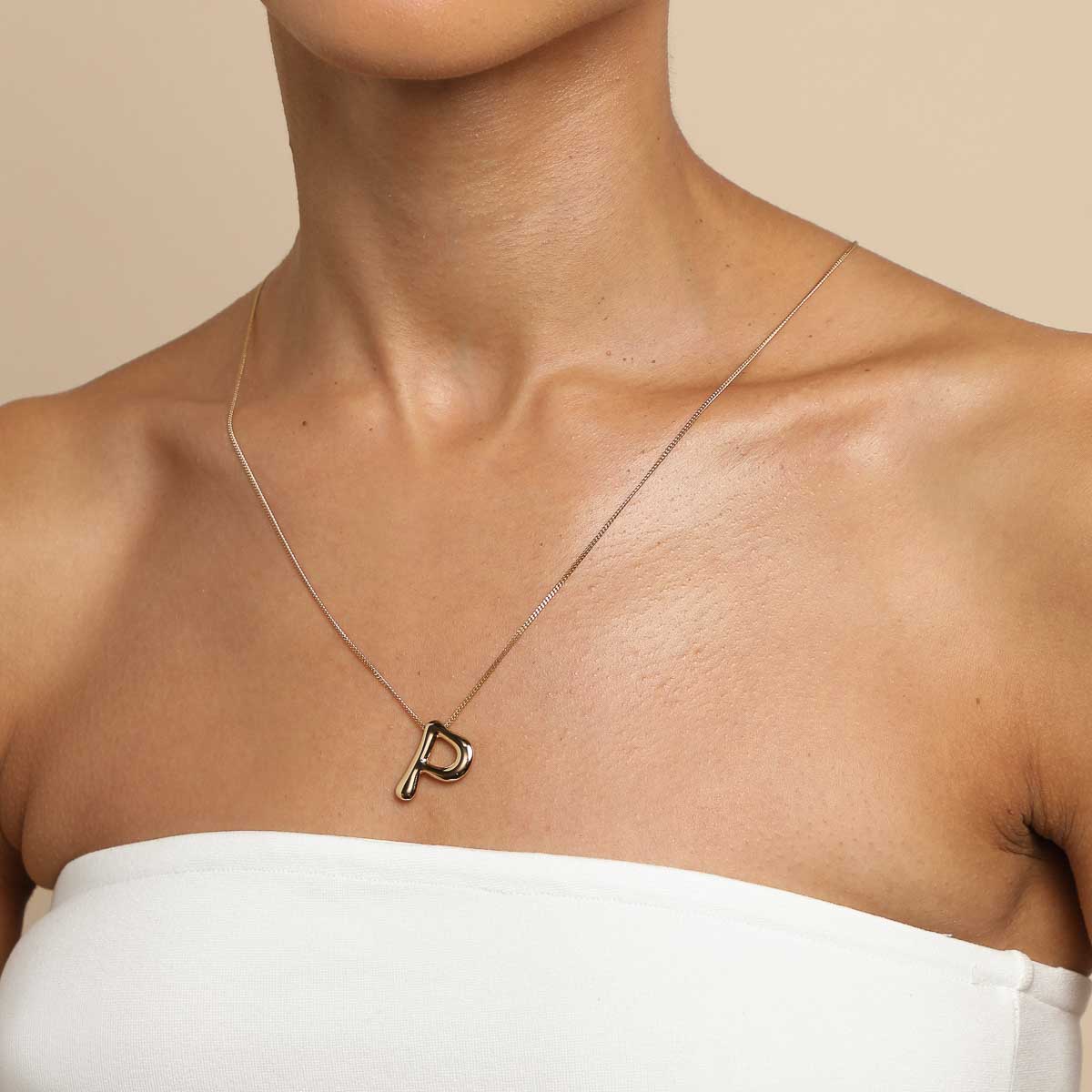 P Initial Bold Pendant Necklace in Gold