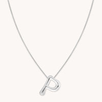P Initial Bold Pendant Necklace in Silver