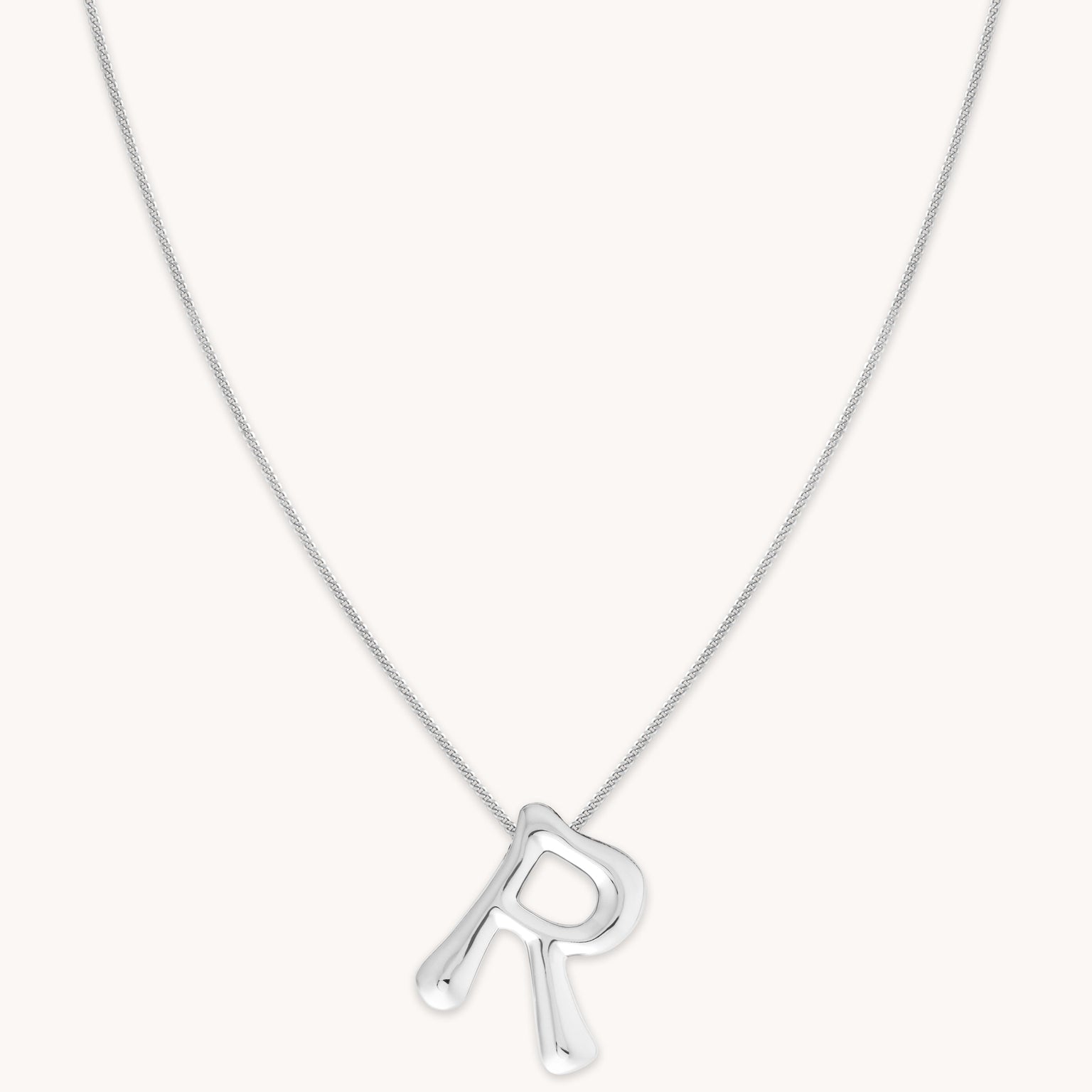 Necklaces & Bracelets - R Initial Bold Pendant Necklace in Silver - Pendant Necklace - Astrid & Miyu