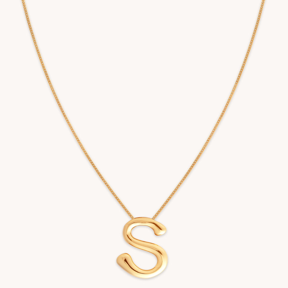 18k Gold Plated Jewellery - S Initial Bold Pendant Necklace in Gold - Pendant Necklace - Astrid & Miyu