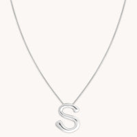 S Initial Bold Pendant Necklace in Silver